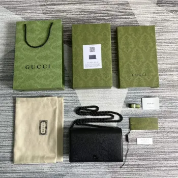 Gucci 497985 GG Marmont Kožená Mini Řetízková Taška Černá