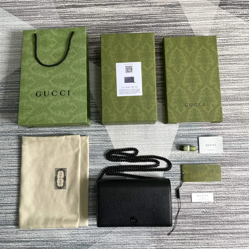 Gucci 497985 GG Marmont Kožená Mini Řetízková Taška Černá