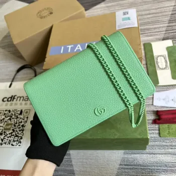 Gucci 497985 GG Marmont Kožená Mini Řetízková Taška Zelená