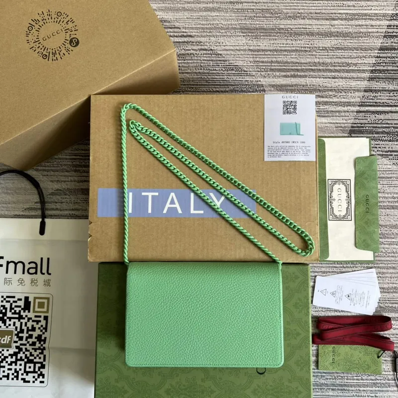 Gucci 497985 GG Marmont Kožená Mini Řetízková Taška Zelená
