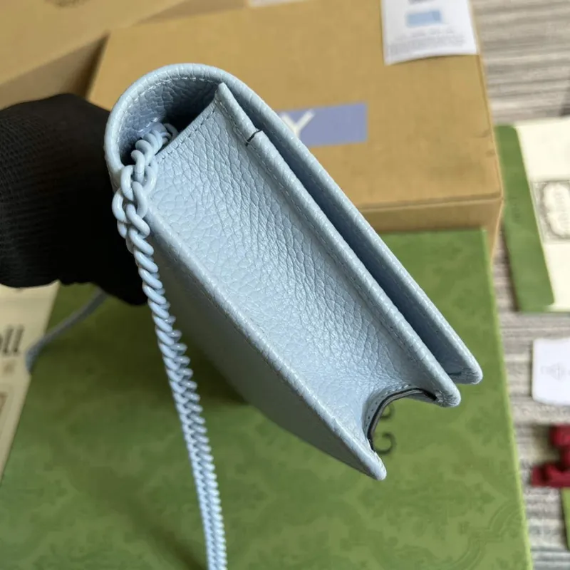 Gucci 497985 GG Marmont Kožená Mini Řetízková Taška Světle modrá