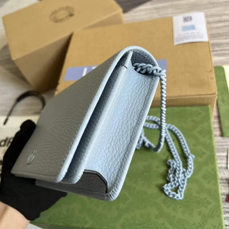 Gucci 497985 GG Marmont Kožená Mini Řetízková Taška Světle modrá
