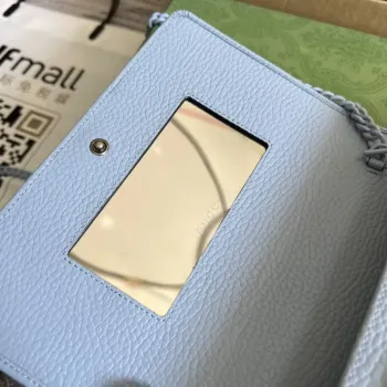 Gucci 497985 GG Marmont Kožená Mini Řetízková Taška Světle modrá