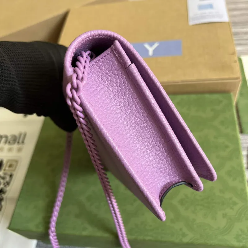 Gucci 497985 GG Marmont Kožená Mini Řetězová Taška Světle fialová