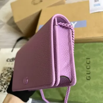 Gucci 497985 GG Marmont Kožená Mini Řetězová Taška Světle fialová