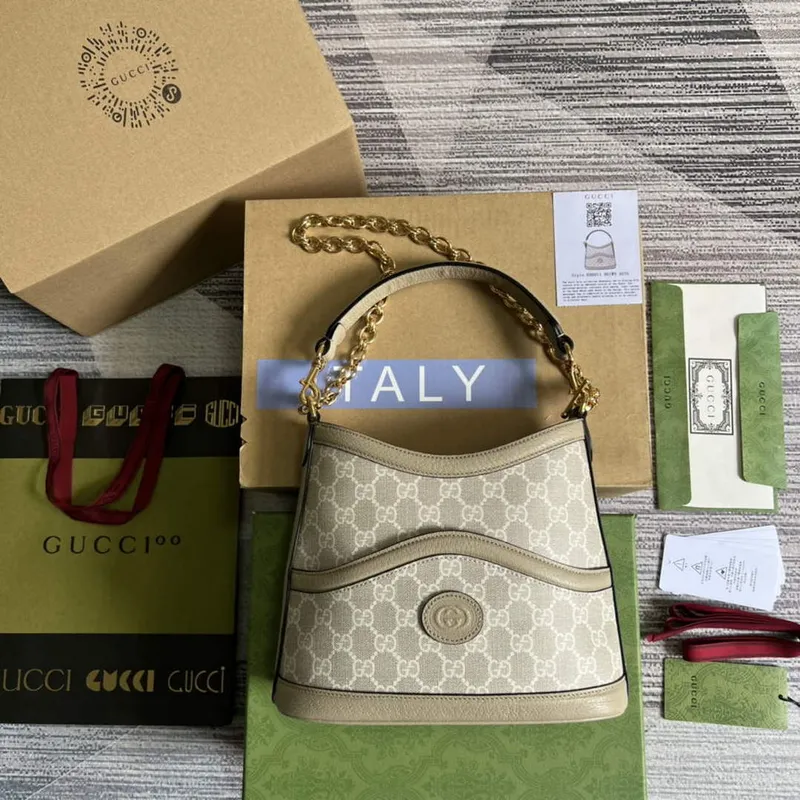 Gucci 696011 Velká kabelka přes rameno s propleteným G Ovesná