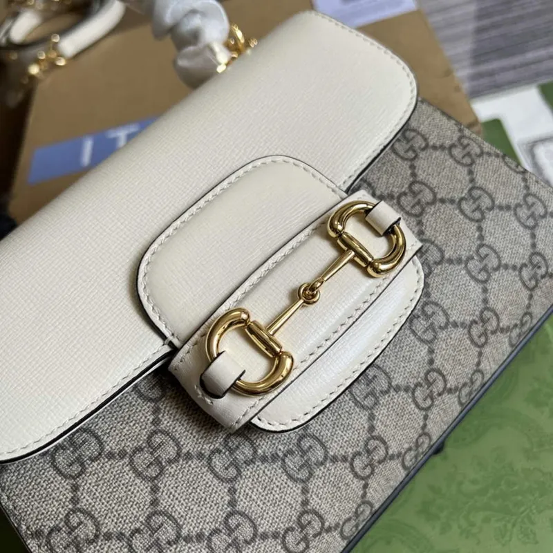 Gucci 703848 Gucci Horsebit 1955 Mini Taška Béžová Bílá