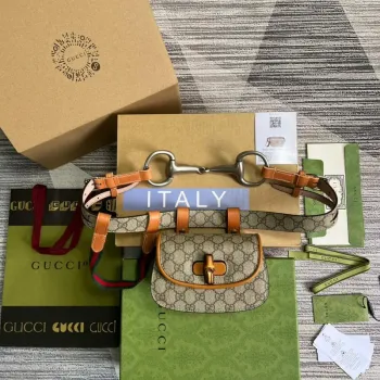 Gucci 681137 Gucci Bamboo 1947 mini opasková taška Hnědá