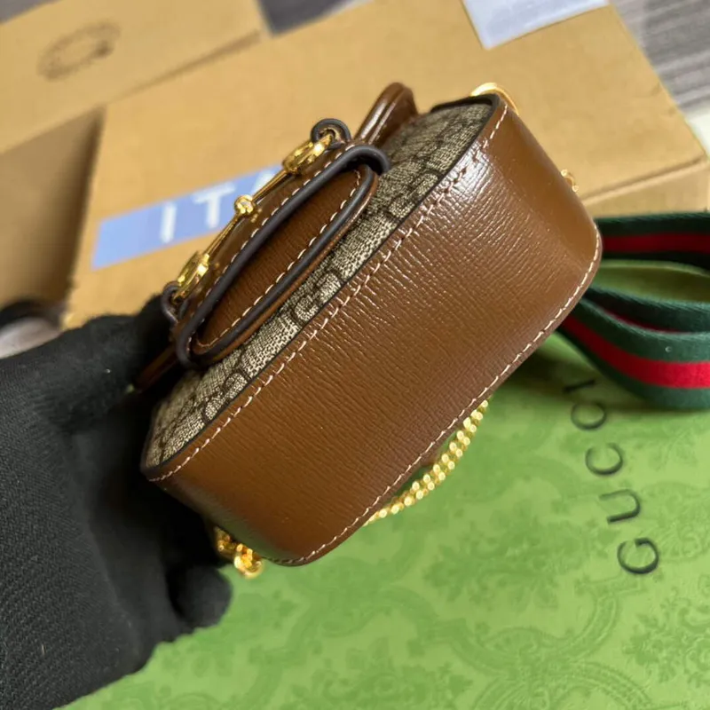 Gucci 699760 Gucci Horsebit 1955 pásek peněženka béžová a ebenová