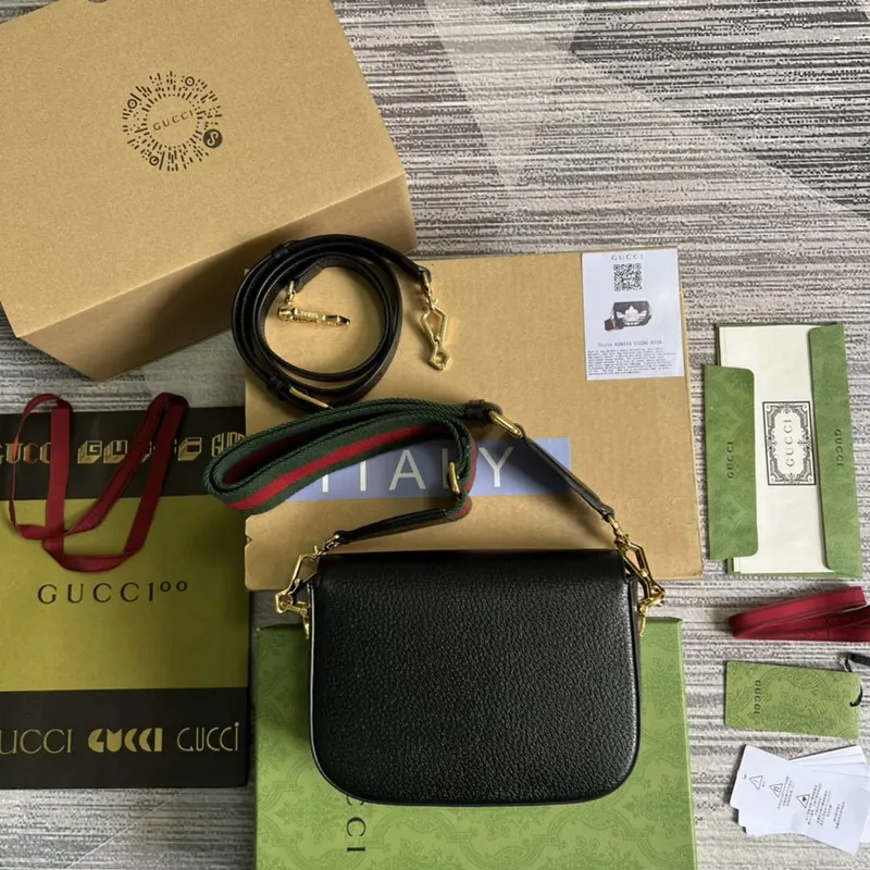 Adidas x Gucci 658574 Horsebit 1955 mini taška černá a bílá kůže