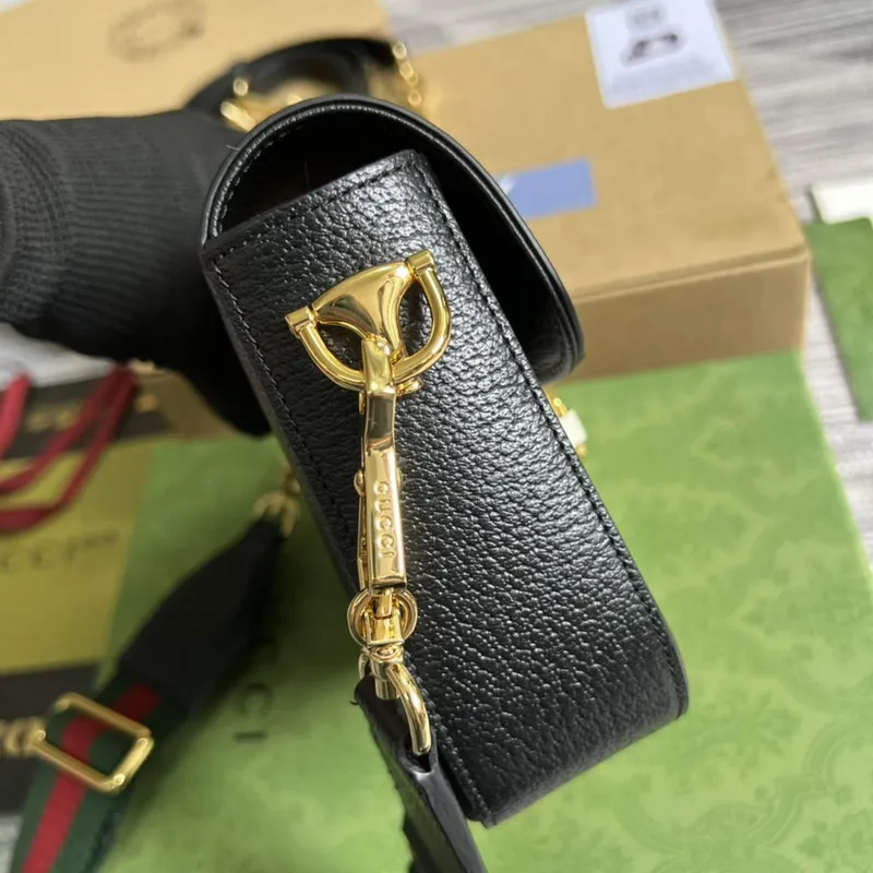 Adidas x Gucci 658574 Horsebit 1955 mini taška černá a bílá kůže