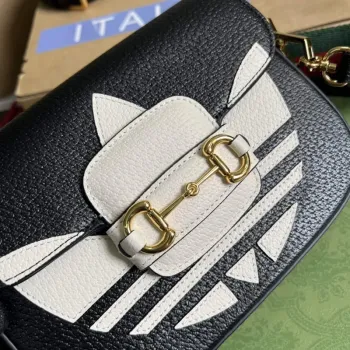 Adidas x Gucci 658574 Horsebit 1955 mini taška černá a bílá kůže