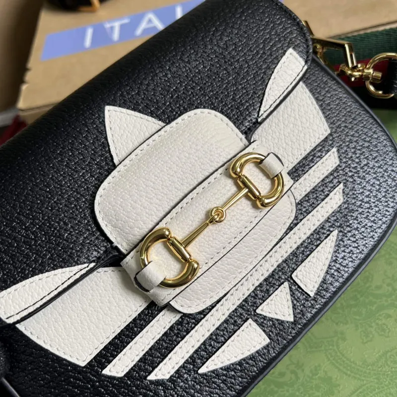 Adidas x Gucci 658574 Horsebit 1955 mini taška černá a bílá kůže