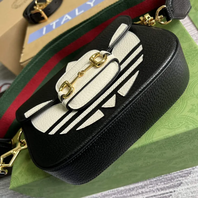 Adidas x Gucci 658574 Horsebit 1955 mini taška černá a bílá kůže