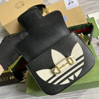 Adidas x Gucci 658574 Horsebit 1955 mini taška černá a bílá kůže