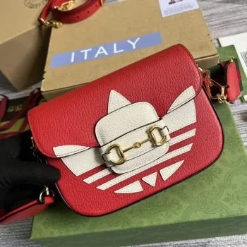 Adidas x Gucci 658574 Horsebit 1955 mini taška červená a bílá kůže