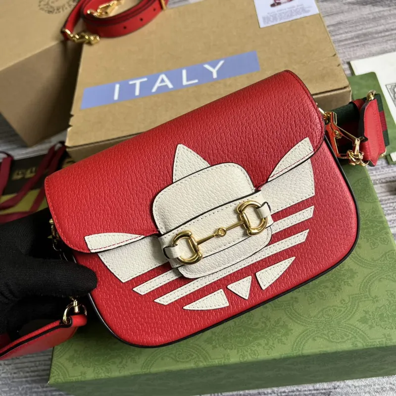 Adidas x Gucci 658574 Horsebit 1955 mini taška červená a bílá kůže