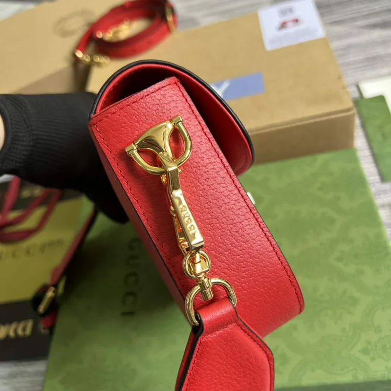 Adidas x Gucci 658574 Horsebit 1955 mini taška červená a bílá kůže