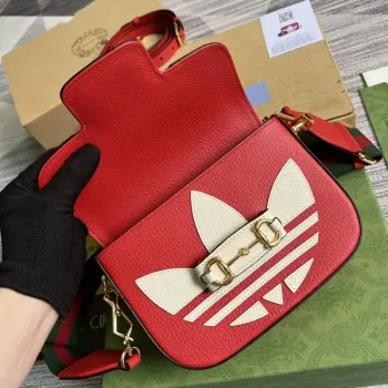 Adidas x Gucci 658574 Horsebit 1955 mini taška červená a bílá kůže