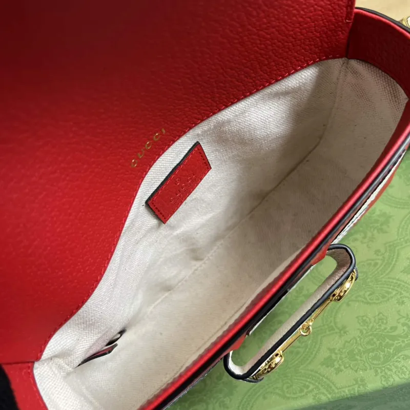 Adidas x Gucci 658574 Horsebit 1955 mini taška červená a bílá kůže
