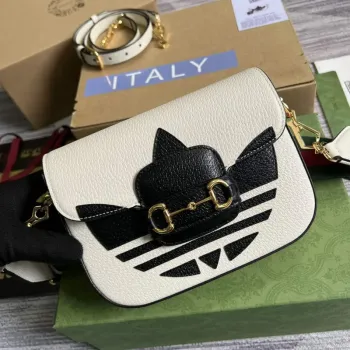 Adidas x Gucci 658574 Horsebit 1955 mini taška bílá a černá kůže