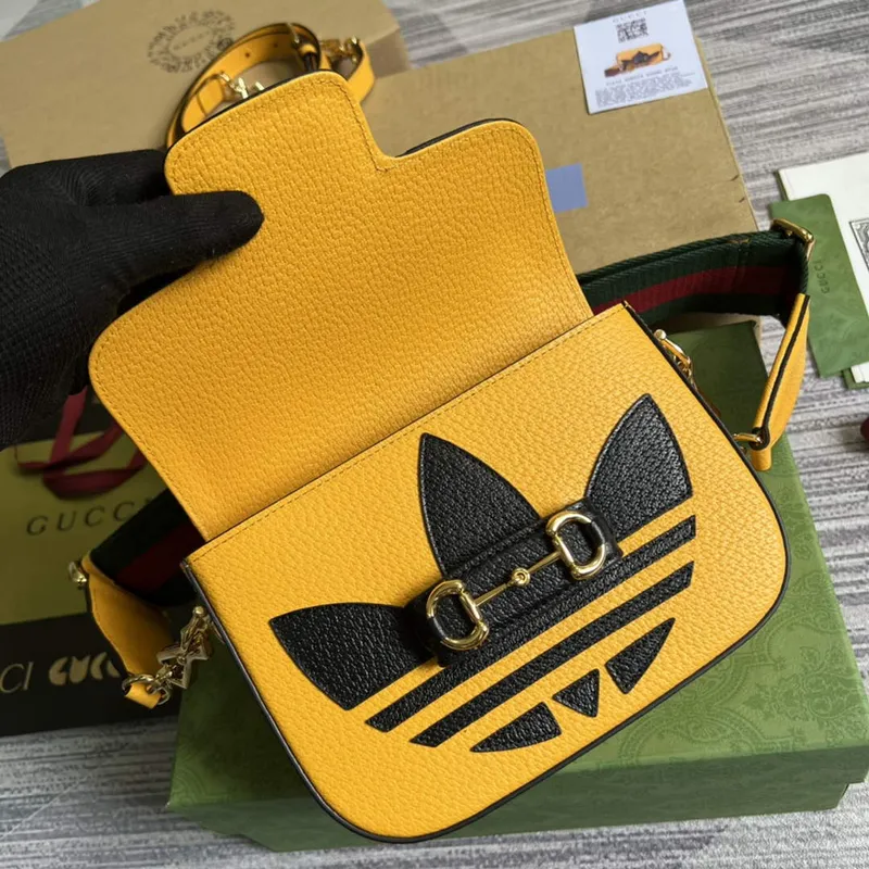Adidas x Gucci 658574 Horsebit 1955 mini taška Žlutá a černá kůže