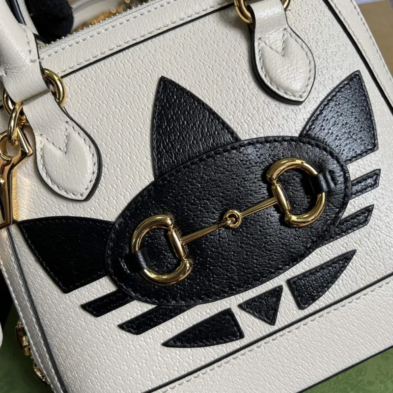 Adidas x Gucci 677212 mini taška Horsebit 1955 bílá a černá kůže