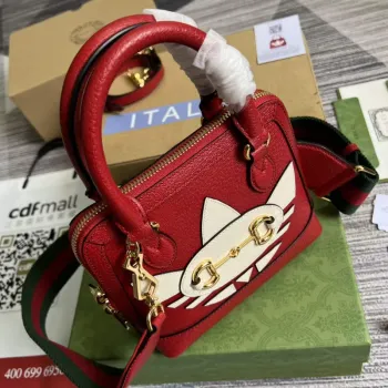 Adidas x Gucci 677212 mini taška Horsebit 1955 červená a bílá kůže