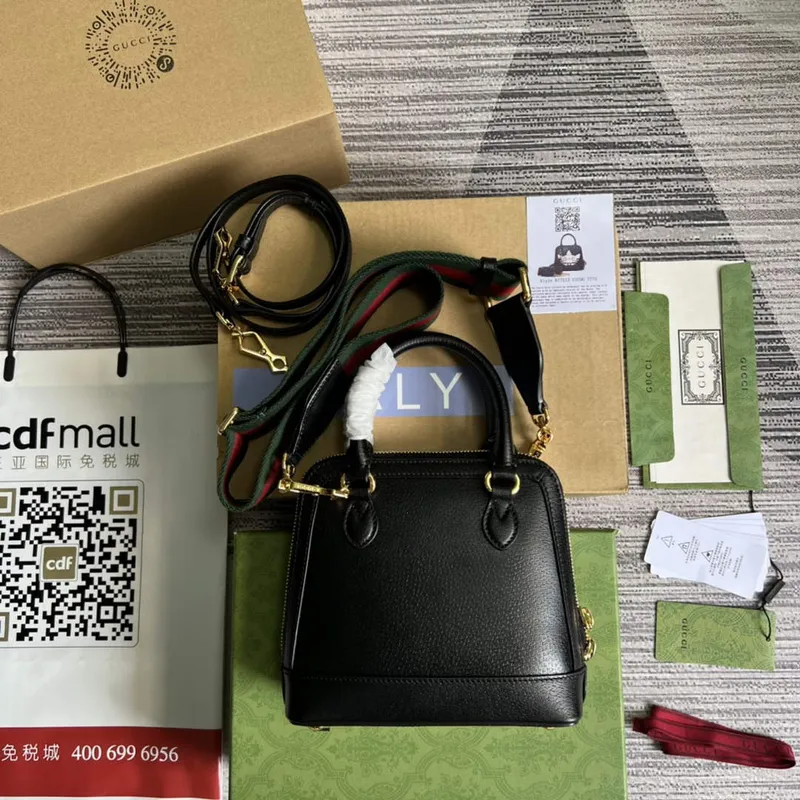 Adidas x Gucci 677212 Horsebit 1955 mini taška Černá a bílá kůže