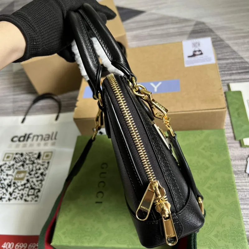 Adidas x Gucci 677212 Horsebit 1955 mini taška Černá a bílá kůže