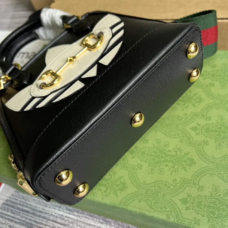 Adidas x Gucci 677212 Horsebit 1955 mini taška Černá a bílá kůže