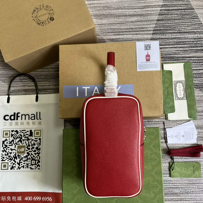 Adidas x Gucci mini taška s krátkým držadlem 702387 Červená kůže