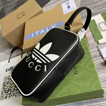 Adidas x Gucci mini taška s krátkým držadlem 702387 Černá kůže