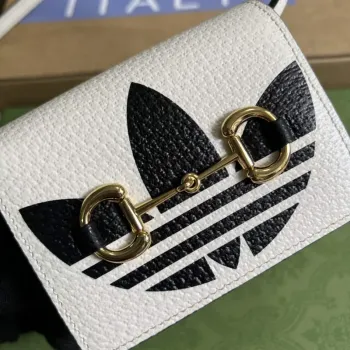 Adidas x Gucci pouzdro na karty s Horsebit 702248 Off white a černá kůže