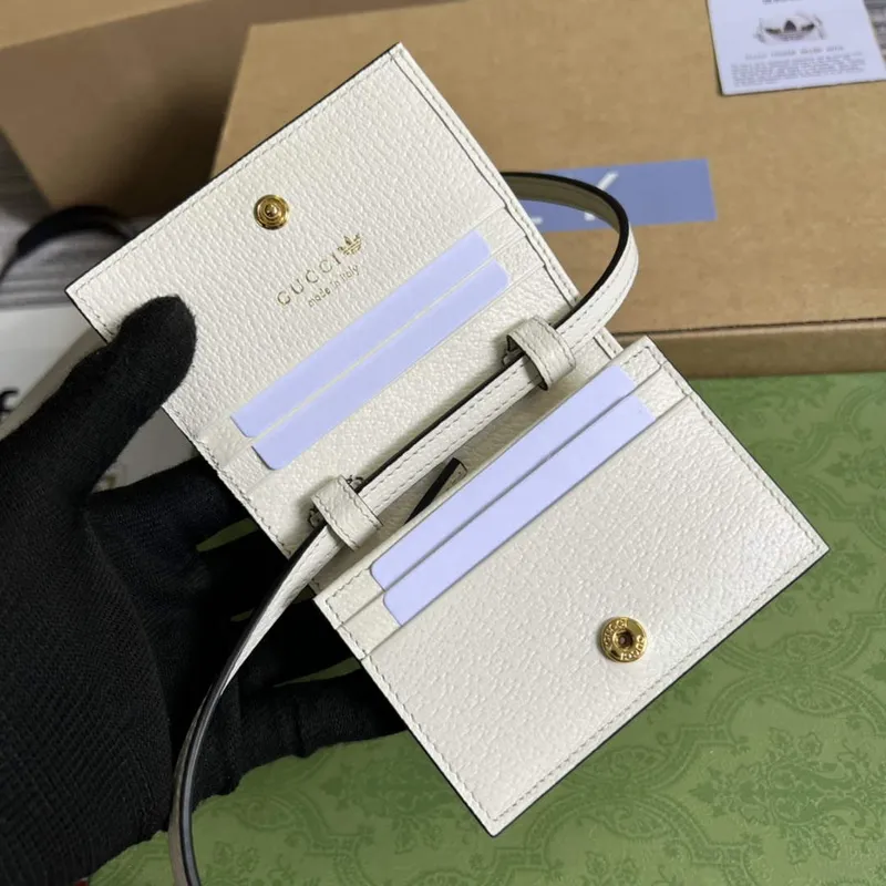 Adidas x Gucci pouzdro na karty s Horsebit 702248 Off white a černá kůže