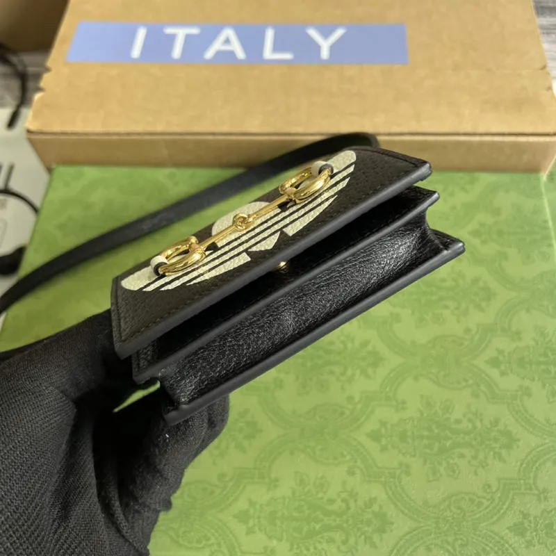 Adidas x Gucci pouzdro na karty s Horsebit 702248 černá a krémová kůže