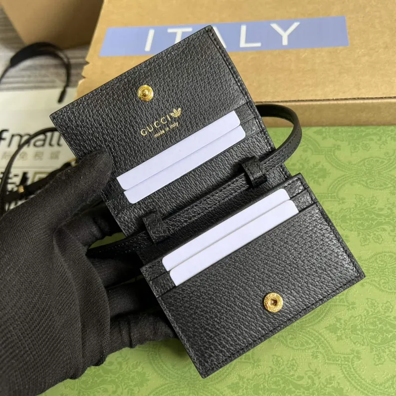 Adidas x Gucci pouzdro na karty s Horsebit 702248 černá a krémová kůže