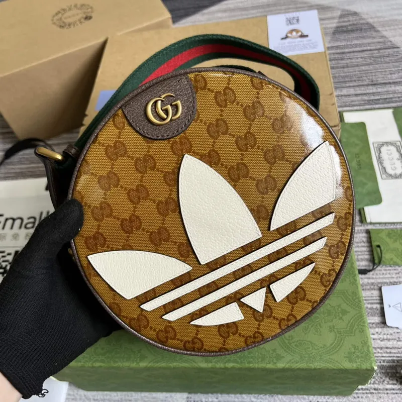 Adidas x Gucci 702640 Ophidia malá ramenní taška Béžová a hnědá