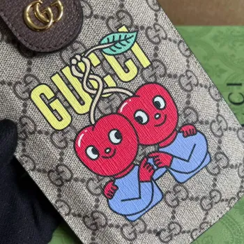 Gucci 700732 Gucci pouzdro na telefon s potiskem třešní Hnědé