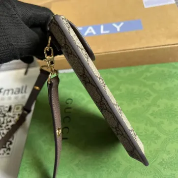 Gucci 700732 Pouzdro na telefon s potiskem kočky hnědé