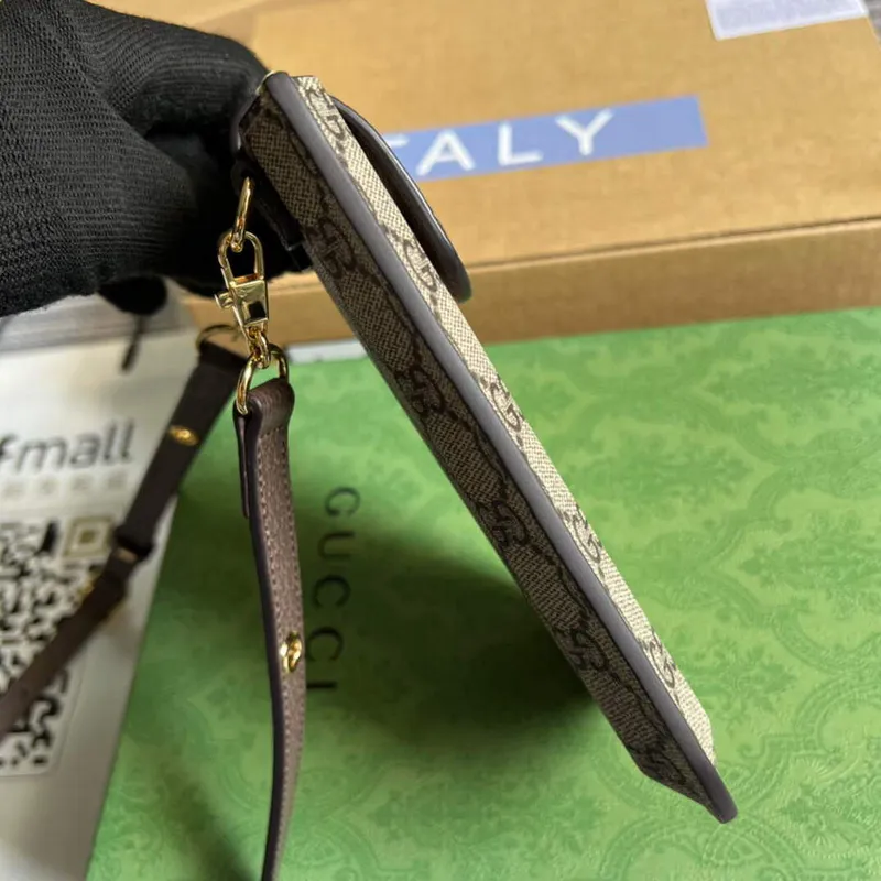 Gucci 700732 Pouzdro na telefon s potiskem kočky hnědé