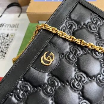 Gucci 702200 GG matelassé kožená kabelka přes rameno Černá