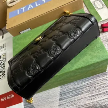 Gucci 702200 GG matelassé kožená kabelka přes rameno Černá