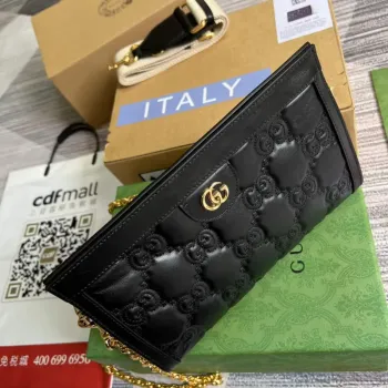 Gucci 702200 GG matelassé kožená kabelka přes rameno Černá