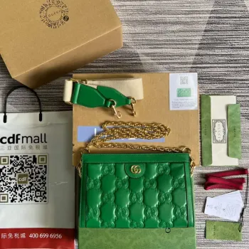 Gucci 702200 GG matelassé kožená kabelka přes rameno Jasně zelená