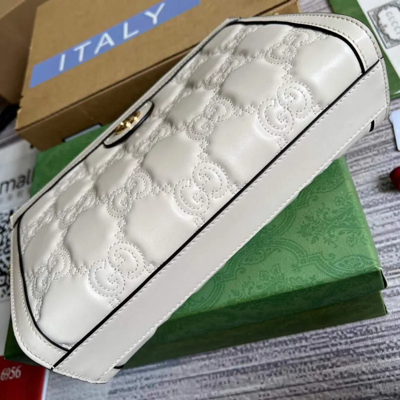 Gucci 702200 GG matelassé kožená kabelka přes rameno Bílá