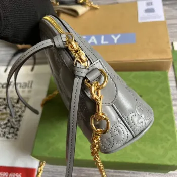 Gucci 702229 GG matelassé kožená kabelka přes rameno Prašná šedá