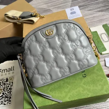 Gucci 702229 GG matelassé kožená kabelka přes rameno Prašná šedá