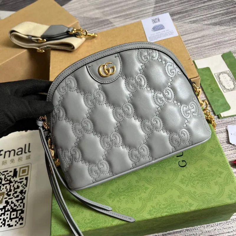 Gucci 702229 GG matelassé kožená kabelka přes rameno Prašná šedá
