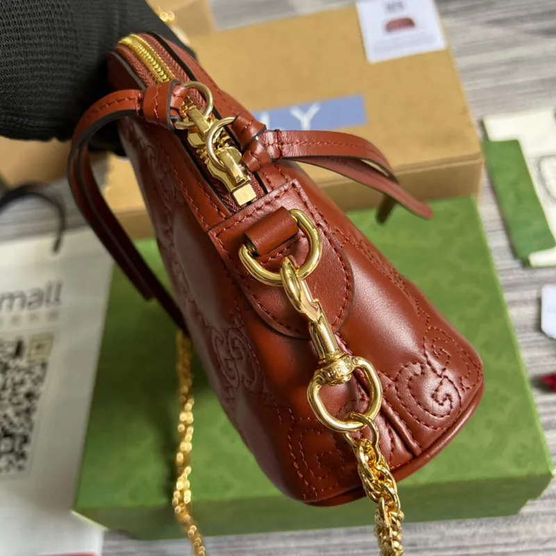 Gucci 702229 GG matelassé kožená kabelka přes rameno Světle hnědá